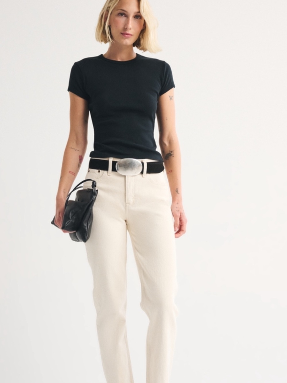 Abercrombie & Fitch Cream-The 90’s Straight Ultra High Rise Leg Jeans